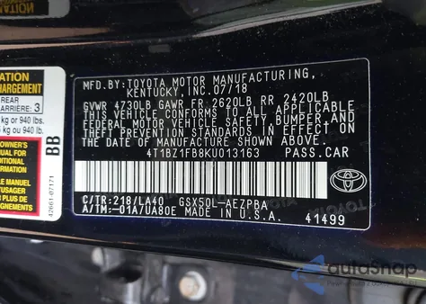 2019 Toyota Avalon Limited z USA, uszkodzony, nr VIN 4T1BZ1FB8KU013163